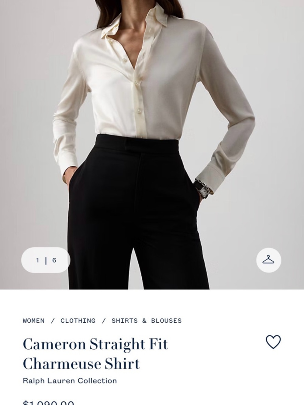 Ralph Lauren Charmeuse Straight Shirt in Off White